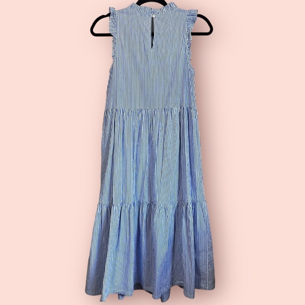 J.Crew Factory Tiered Midi Ruffle Dress In Blue & White Striped Size 00 - Picture 3 of 9